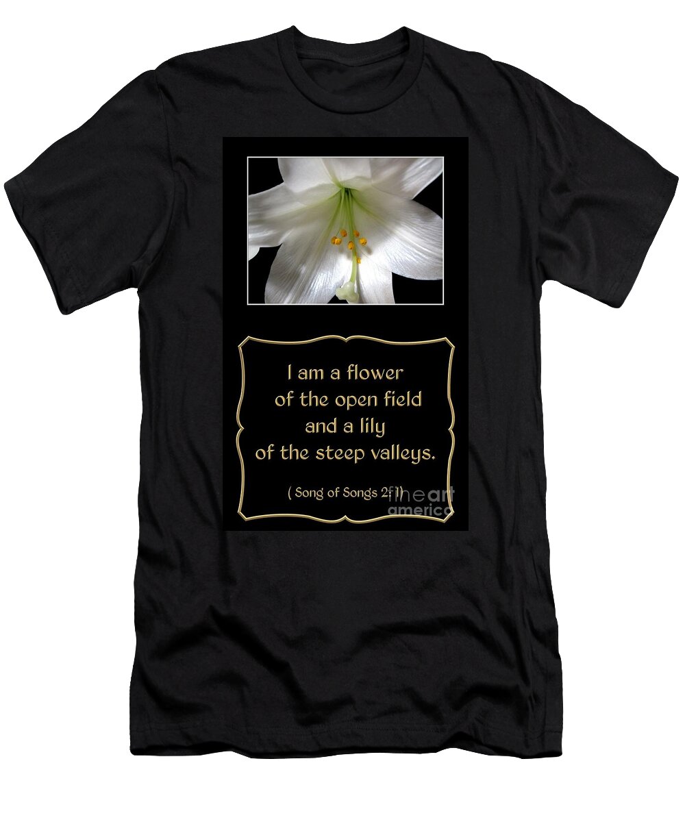 Easter Lily T-Shirt featuring the photograph Easter Lily with Song of Songs quote by Rose Santuci-Sofranko