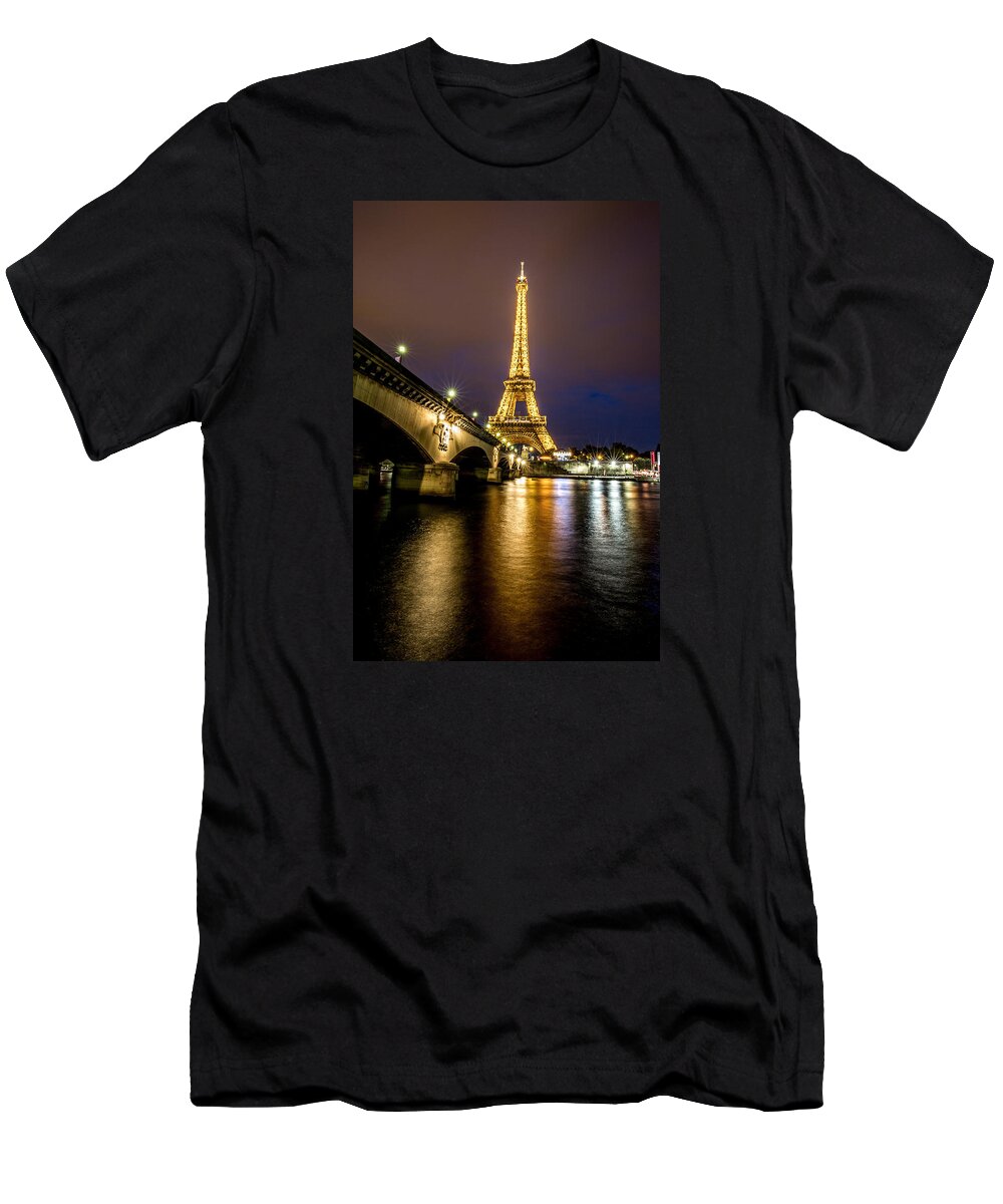 Paris T-Shirt featuring the photograph Eiffel Tower at Night by Lev Kaytsner