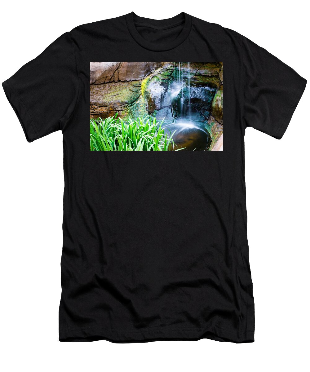 El Paso T-Shirt featuring the photograph El Paso Zoo Waterfall Long Exposure by SR Green