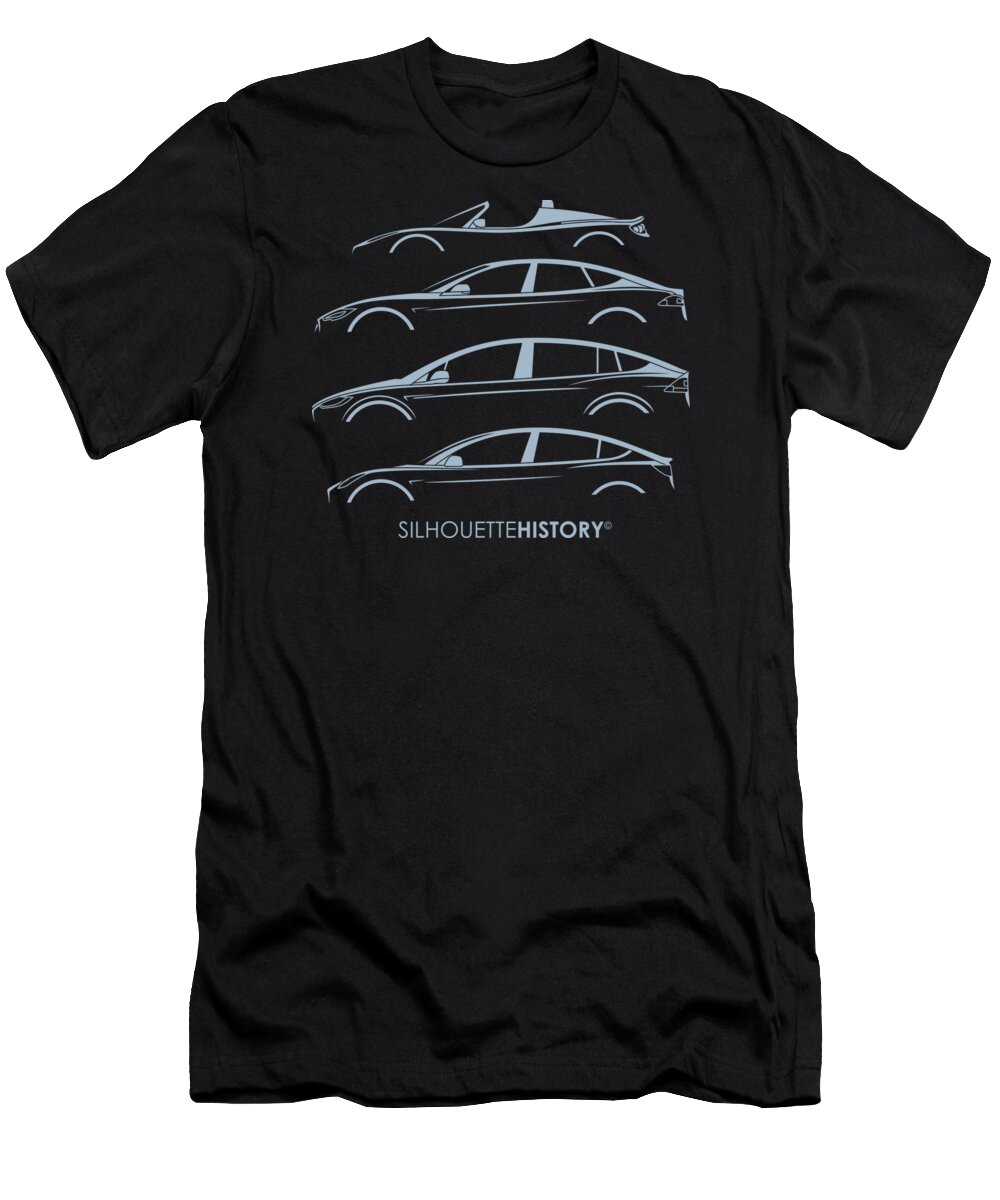 Sports Car T-Shirt featuring the digital art Electric SilhouetteHistory by Gabor Vida