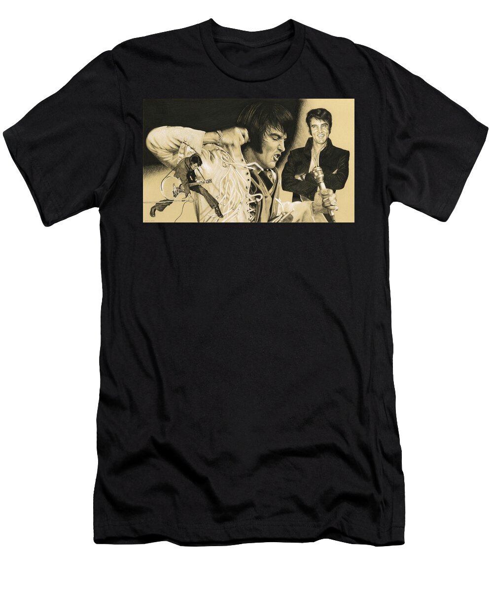 Elvis T-Shirt featuring the drawing Elvis in Charcoal #183, No title by Rob De Vries
