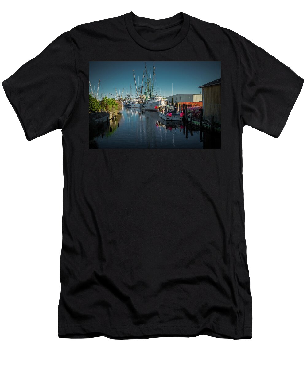 Fishing Boats T-Shirt featuring the photograph Englehardt,NC Fishing Town by Donald Brown