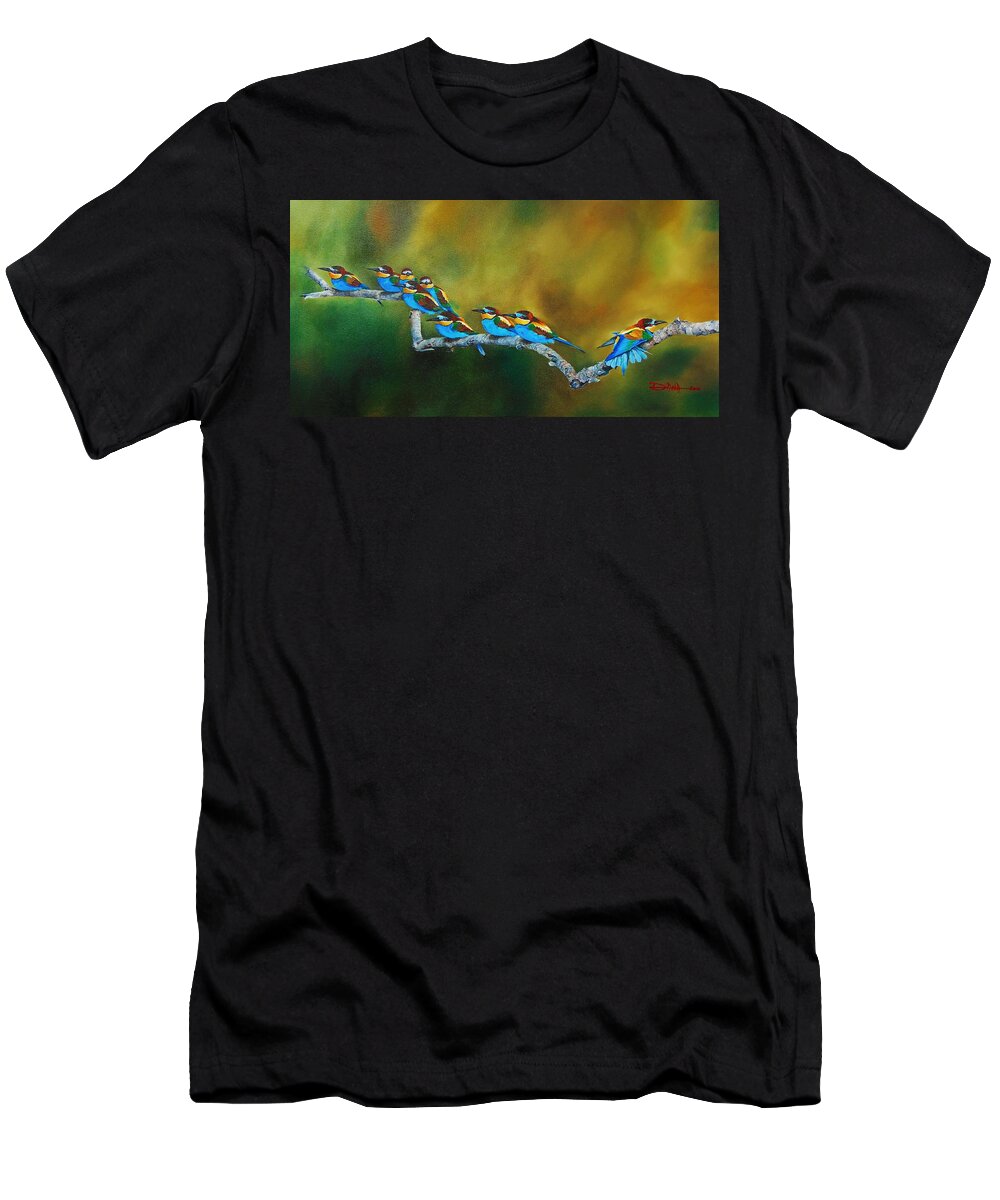Birds T-Shirt featuring the painting European Bee Eaters by Dana Newman