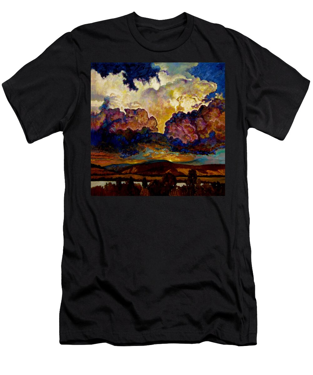 Sunset T-Shirt featuring the painting Evening Clouds Over the Valley by John Lautermilch