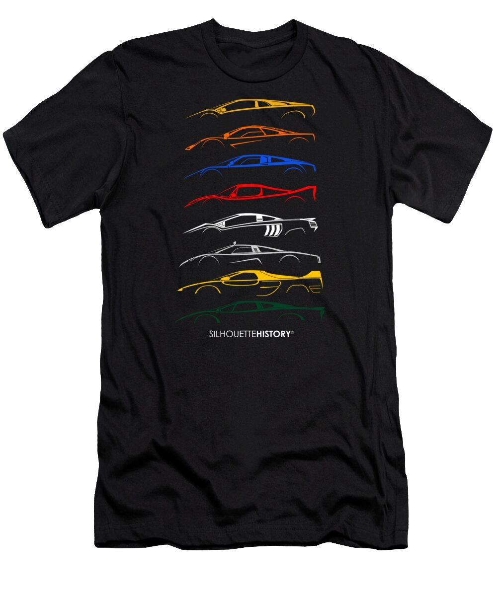 Ferrari T-Shirt featuring the digital art Exotic cars of 90s SilhouetteHistory by Gabor Vida
