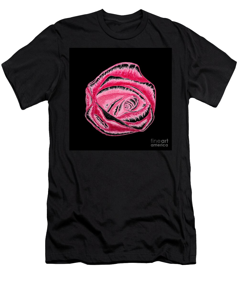 Abstract T-Shirt featuring the painting Expressive Red Rose on Black A0216C by Ricardos Creations