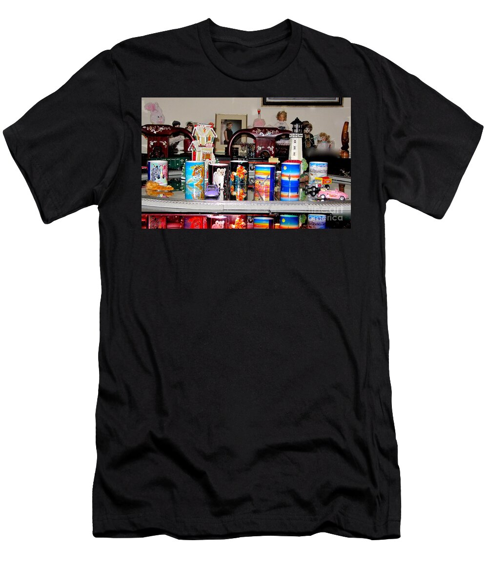 Faa Mugs T-Shirt featuring the photograph FAA Mugs Train and Toys in Background by Phyllis Kaltenbach