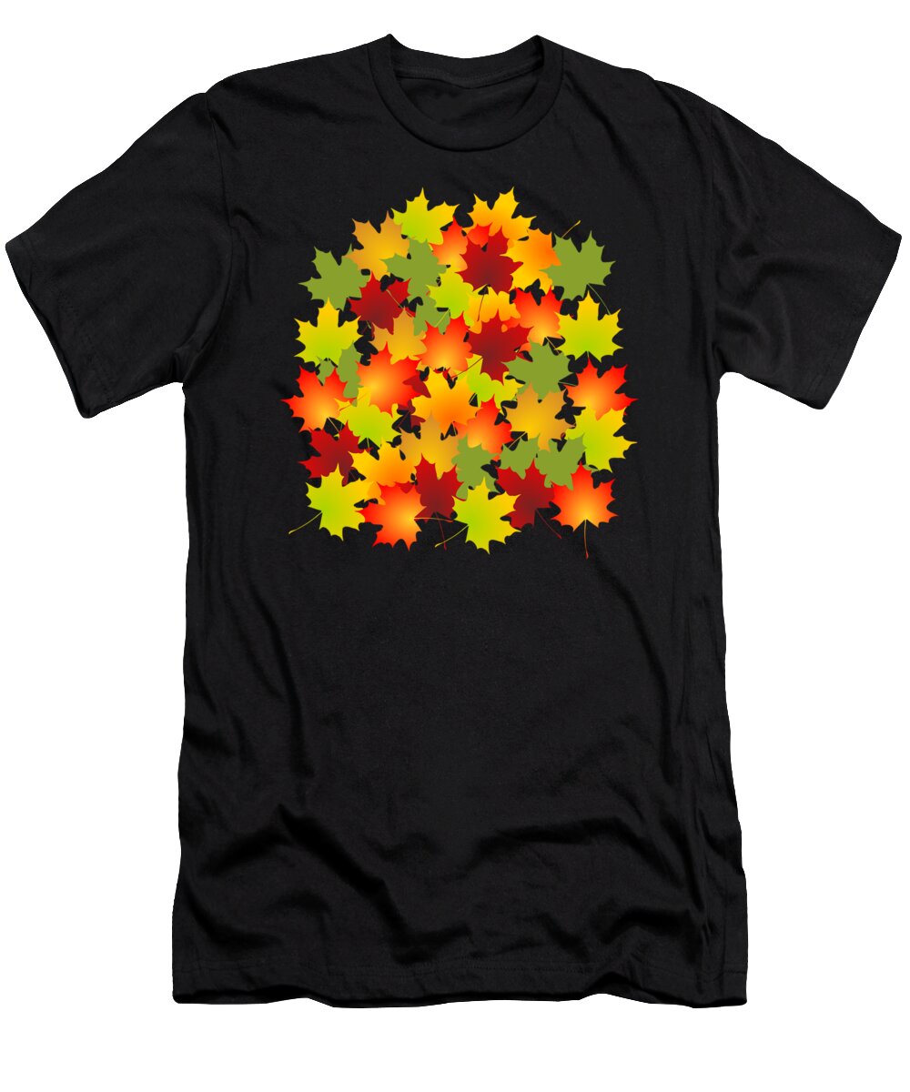 Fall T-Shirt featuring the mixed media Fall Leaves Quilt by Anastasiya Malakhova