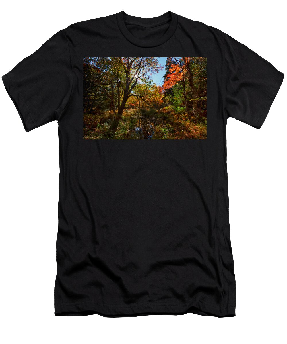 Kelly River Wilderness T-Shirt featuring the photograph Fall Meadow And Sunburst by Irwin Barrett