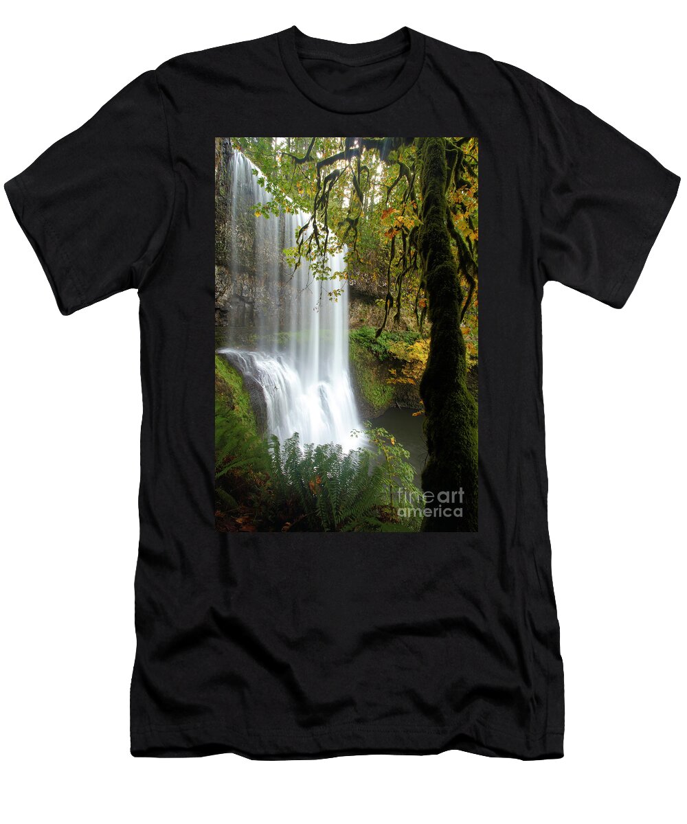 Silver Falls State Park T-Shirt featuring the photograph Falls Though The Trees by Adam Jewell