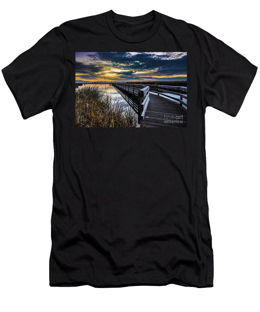 Utah T-Shirt featuring the photograph Farmington Bay Sunset - Great Salt Lake by Gary Whitton