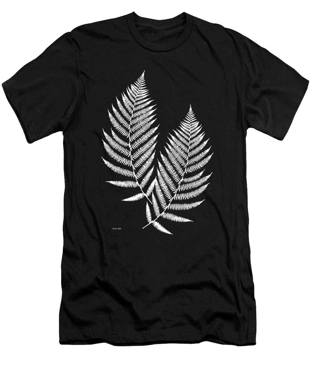 Fern Leaves T-Shirt featuring the mixed media Fern Pattern Black and White by Christina Rollo