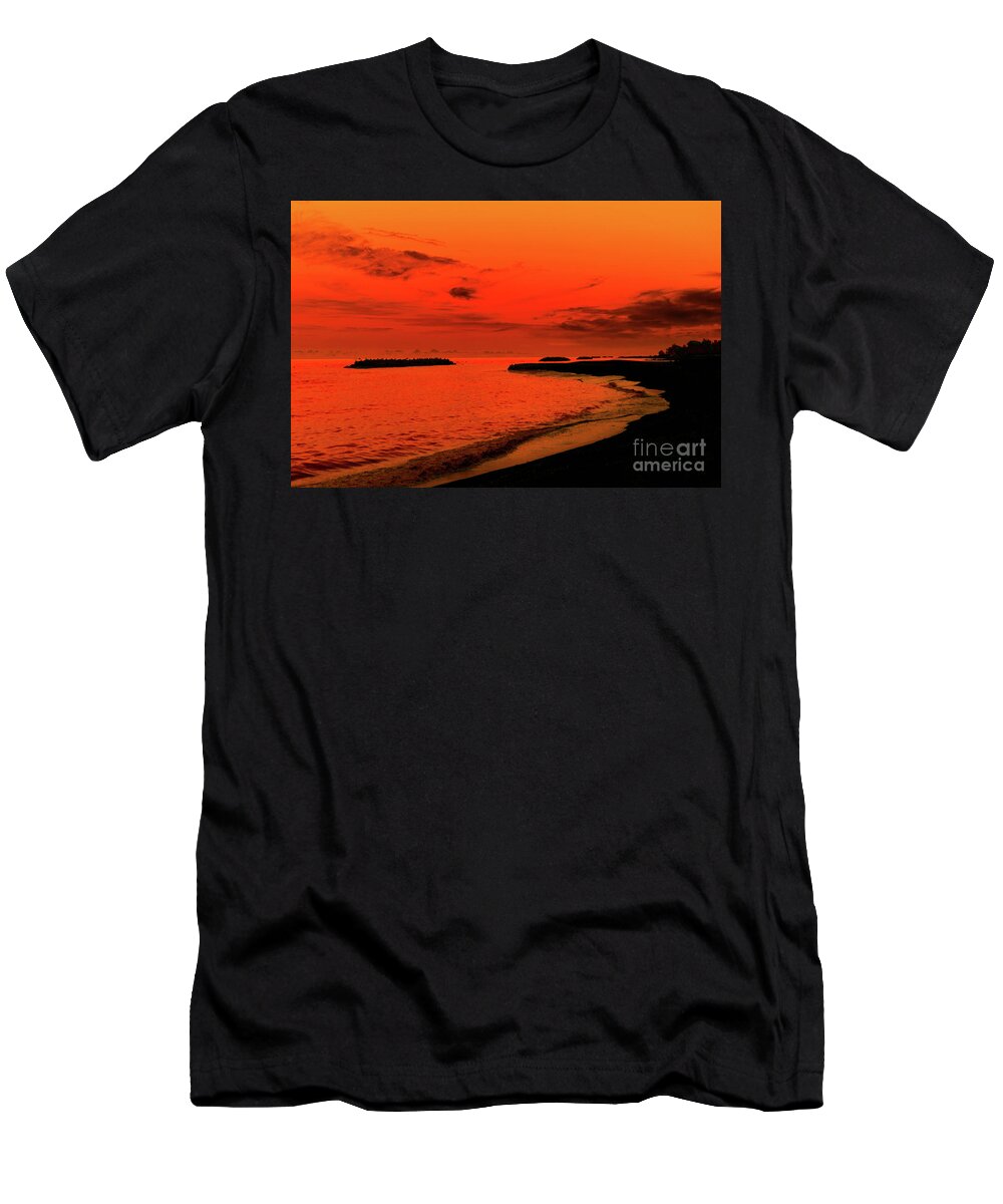 Fiery Lake Sunset T-Shirt featuring the photograph Fiery Lake Sunset by Randy Steele