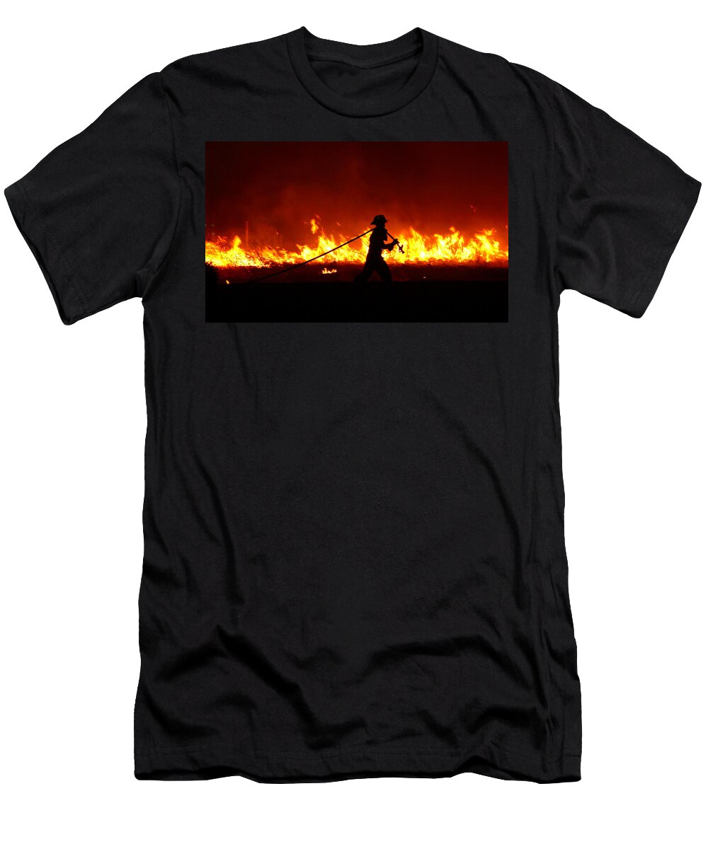 Fire T-Shirt featuring the digital art Fighting the Fire by Linda Unger