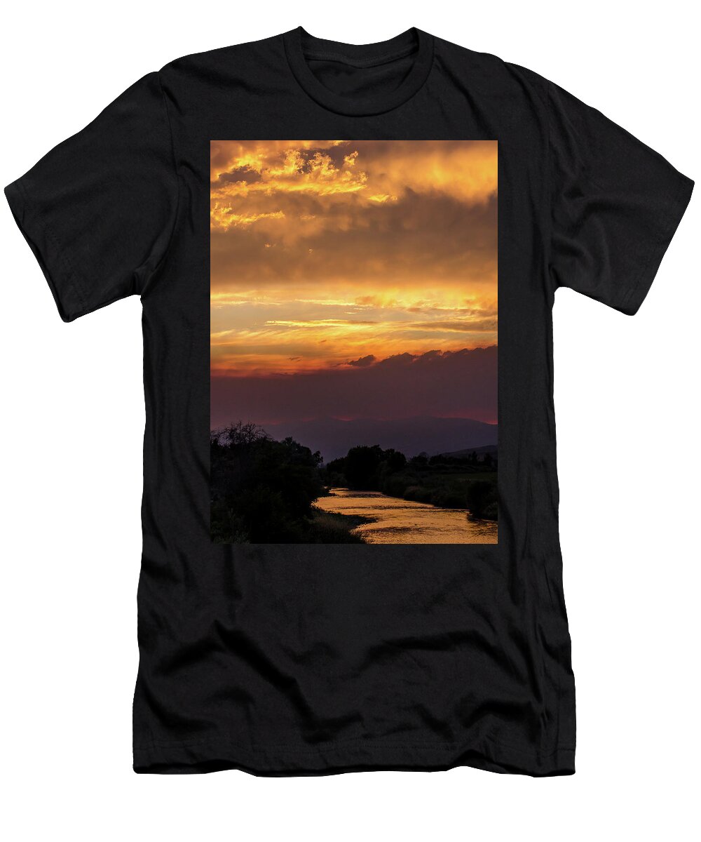 Dayville T-Shirt featuring the photograph Fire sky at sunset by Tom Potter