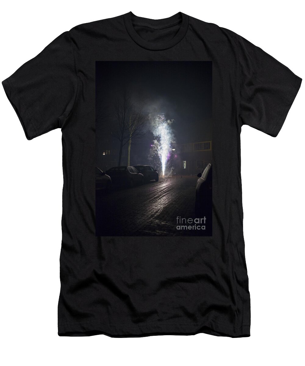Works T-Shirt featuring the photograph Fireworks in the street by Patricia Hofmeester