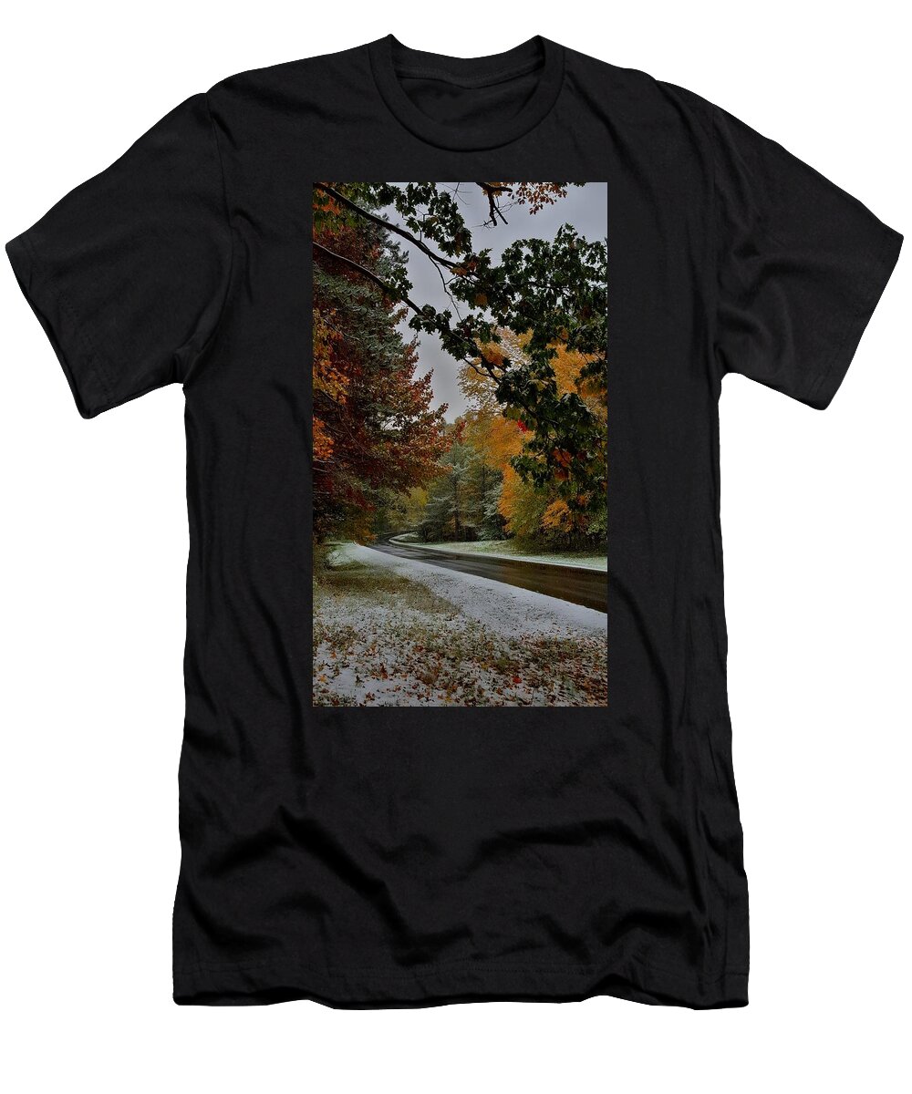 Seasons T-Shirt featuring the photograph First Snowfall by Dani McEvoy
