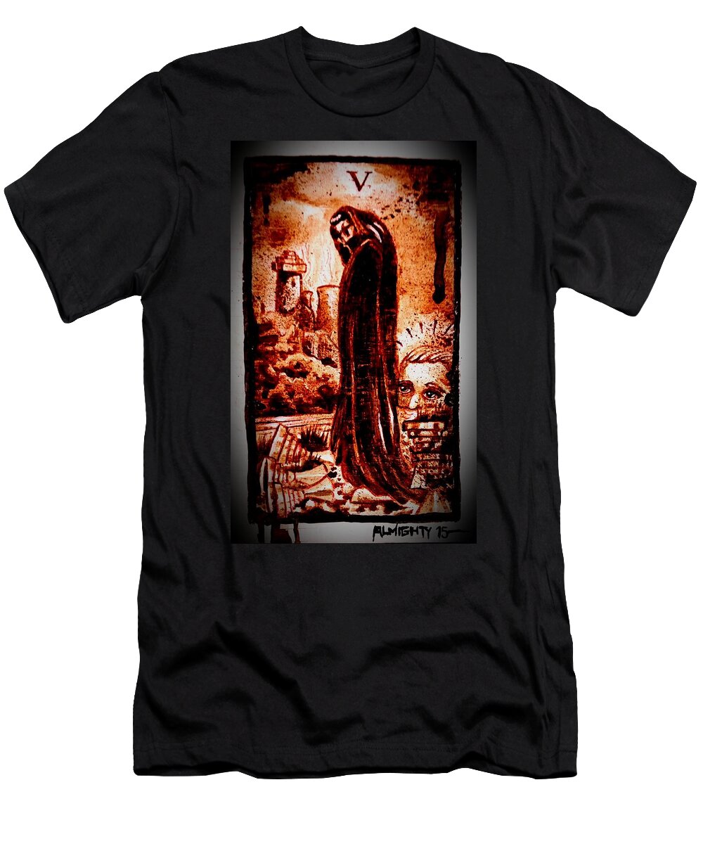 Tarot T-Shirt featuring the painting Five Of Cups by Ryan Almighty