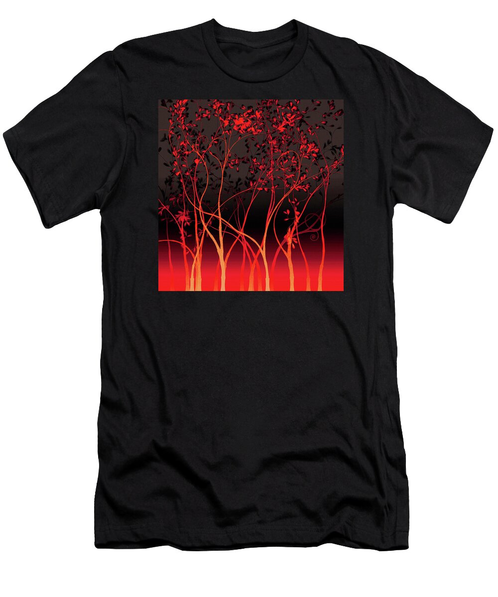 Trees T-Shirt featuring the painting Flame Forest by Susan Maxwell Schmidt