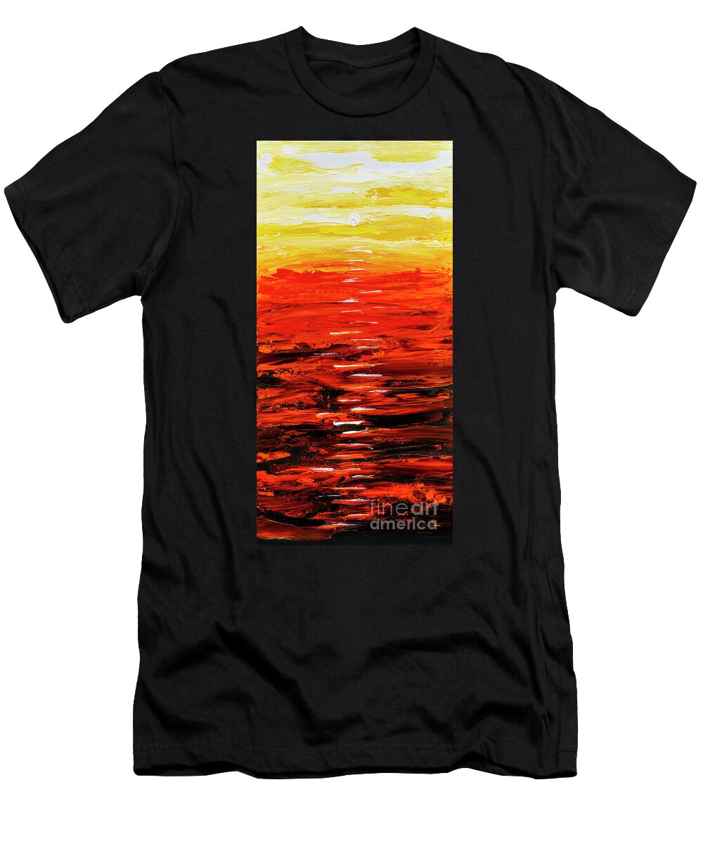 Abstract T-Shirt featuring the painting Flaming Sunset Abstract 205173 by Mas Art Studio