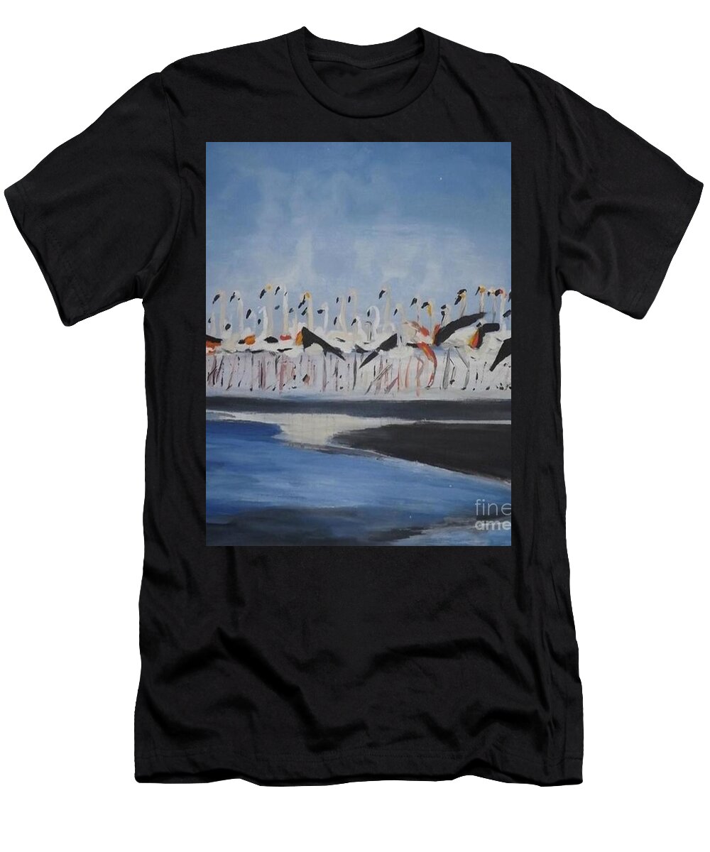 Acrylic Canvas T-Shirt featuring the painting Flamingo Rendezvous by Denise Morgan