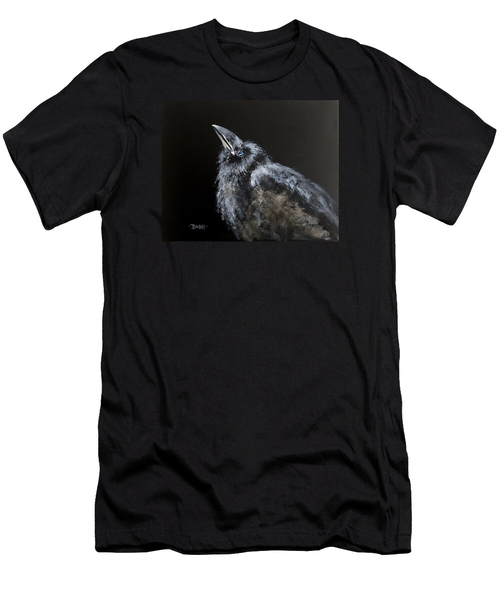 Acrylic Painting T-Shirt featuring the painting Fledgling Raven by Pat Dolan