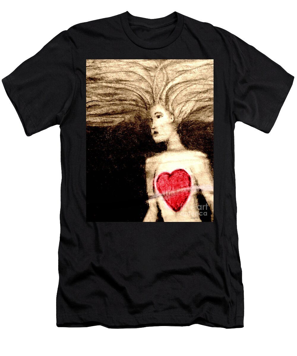 Red Heart T-Shirt featuring the drawing Floating Heart by Leandria Goodman