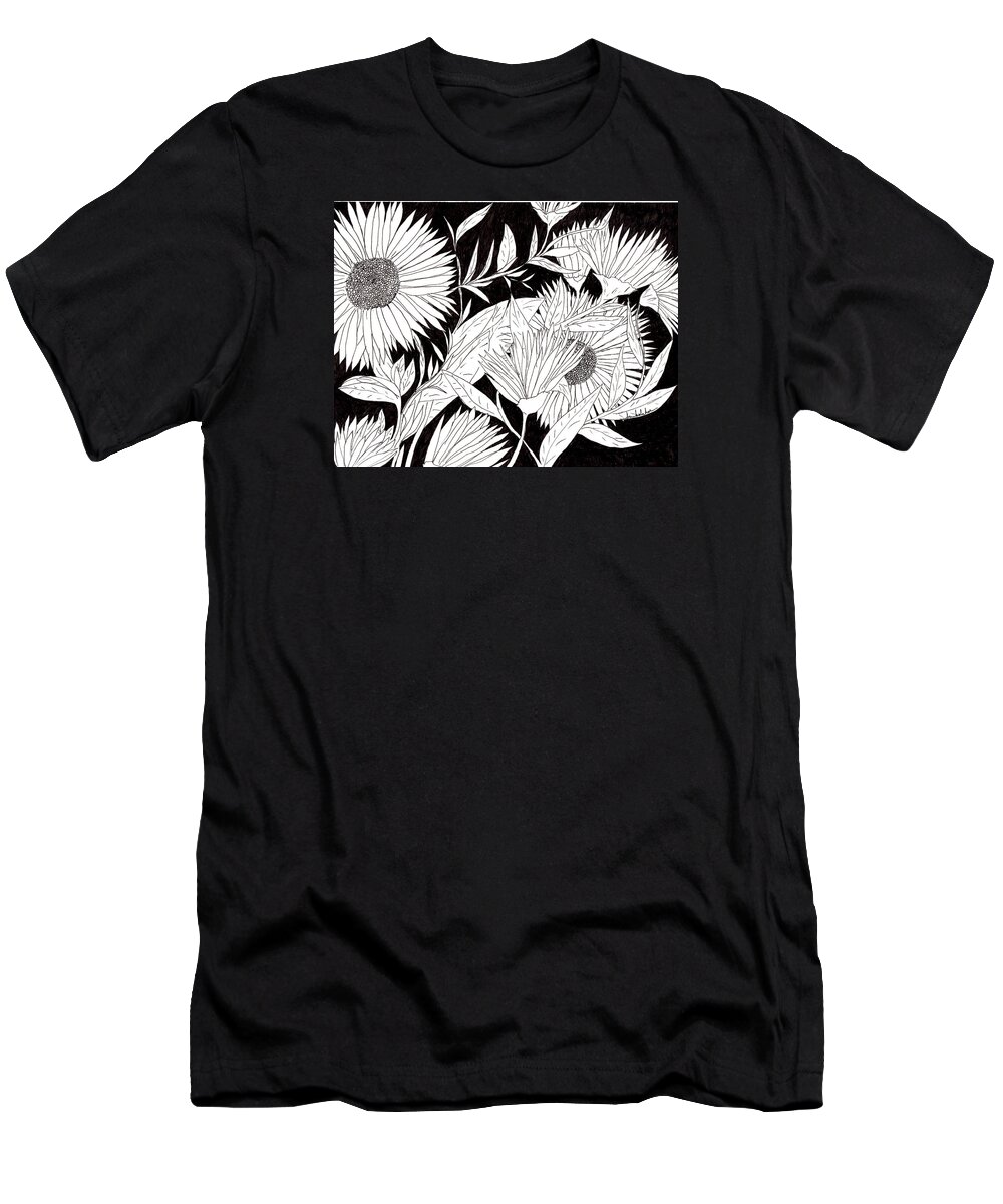Flowers T-Shirt featuring the drawing Flowers 2 by Lou Belcher
