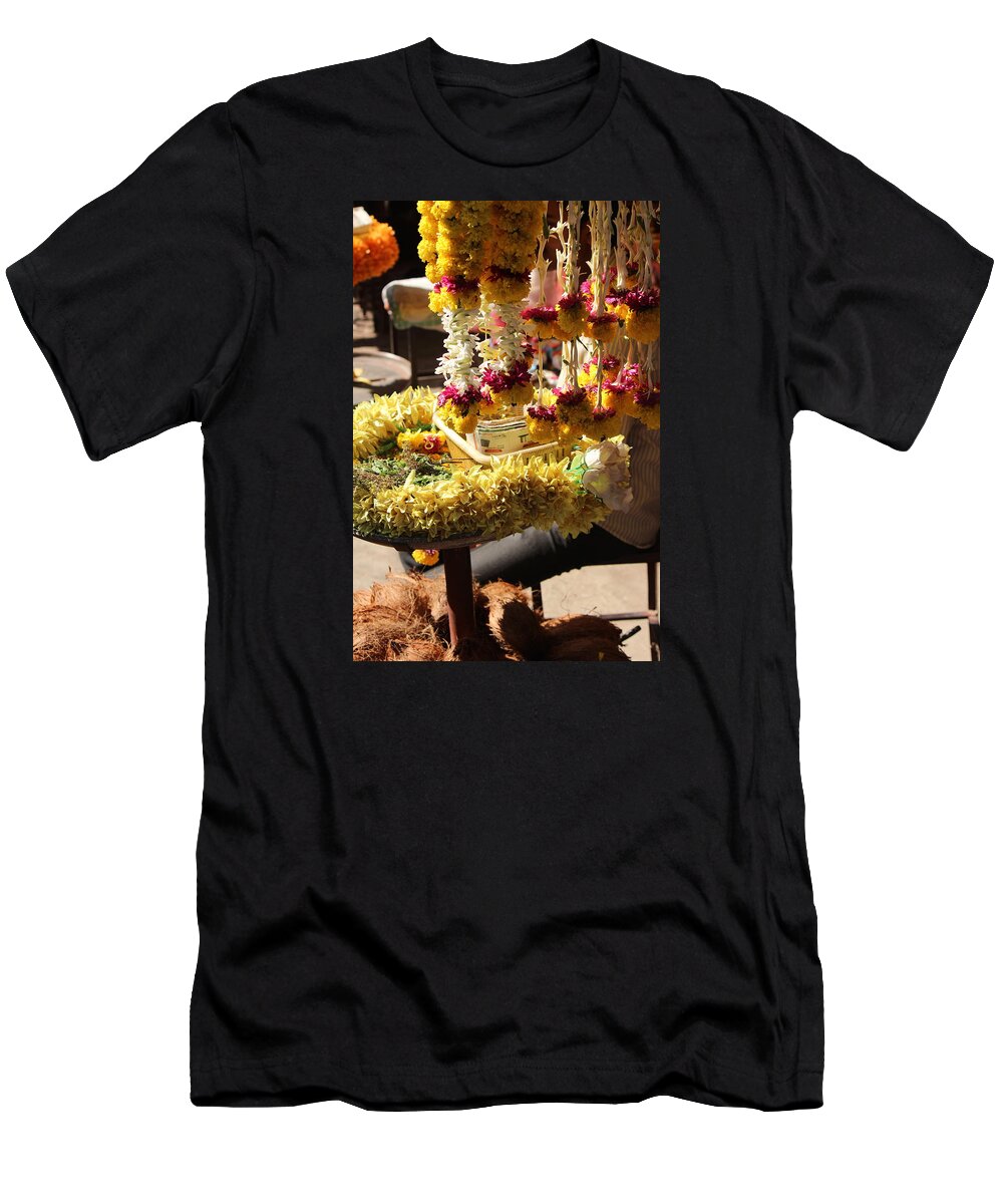 Flowers T-Shirt featuring the photograph Flowers in the Market, Near Sajjangad 2 by Jennifer Mazzucco