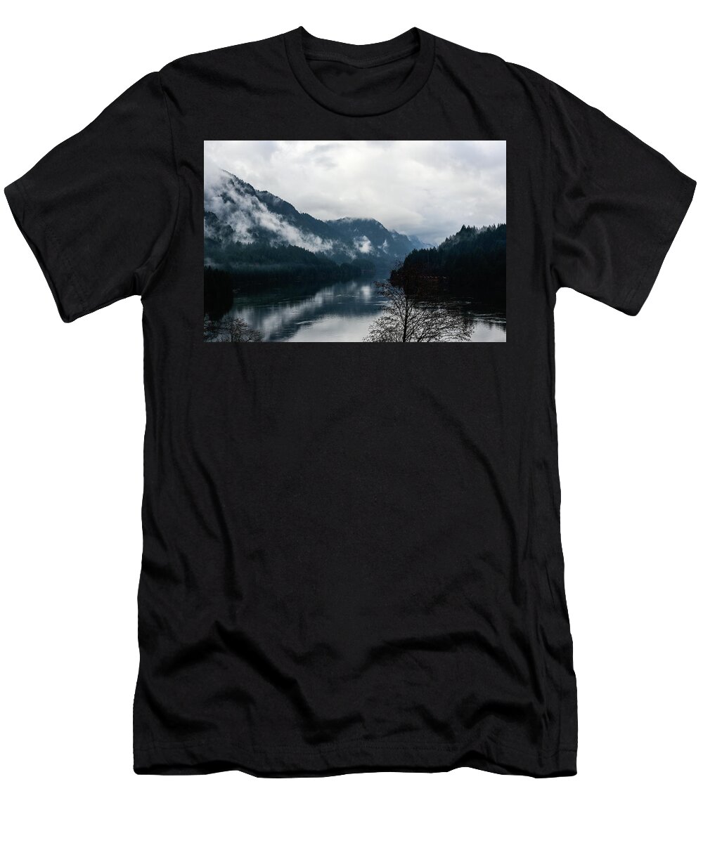 Fog Mirrored On Columbia T-Shirt featuring the photograph Fog Mirrored on Columbia by Tom Cochran