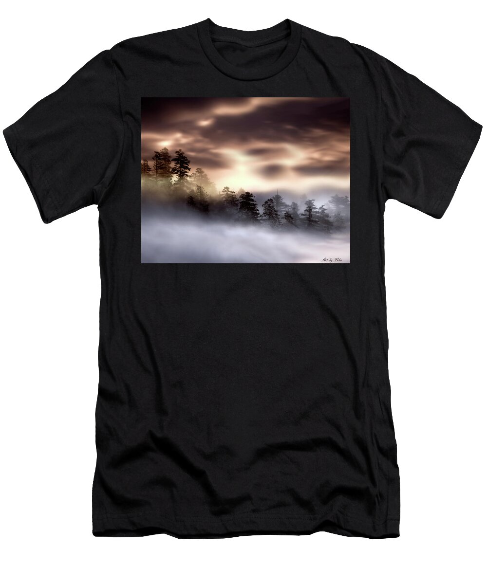 Foggy Landscape T-Shirt featuring the photograph Foggy landscape by Lilia S