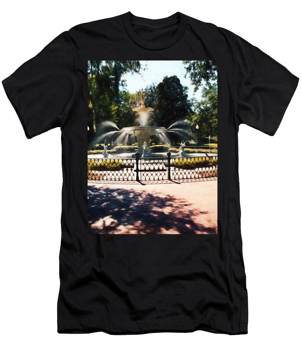 Forsyth Park T-Shirt featuring the painting Forsyth Park Fountain - Savannah - GA by Barry Jones