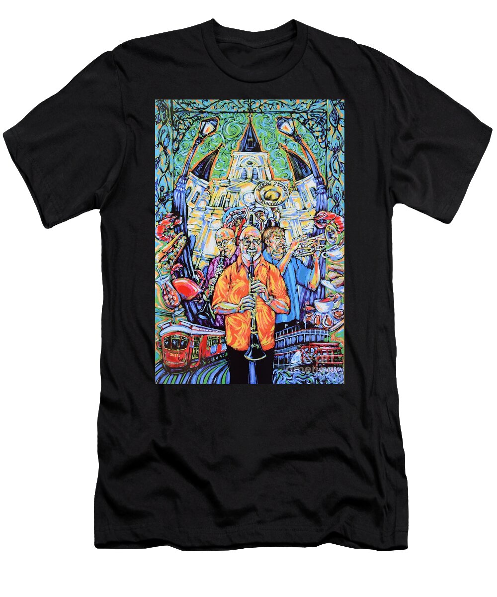 Pete Fountain T-Shirt featuring the painting French Quarter Fest 2011 by Tami Curtis