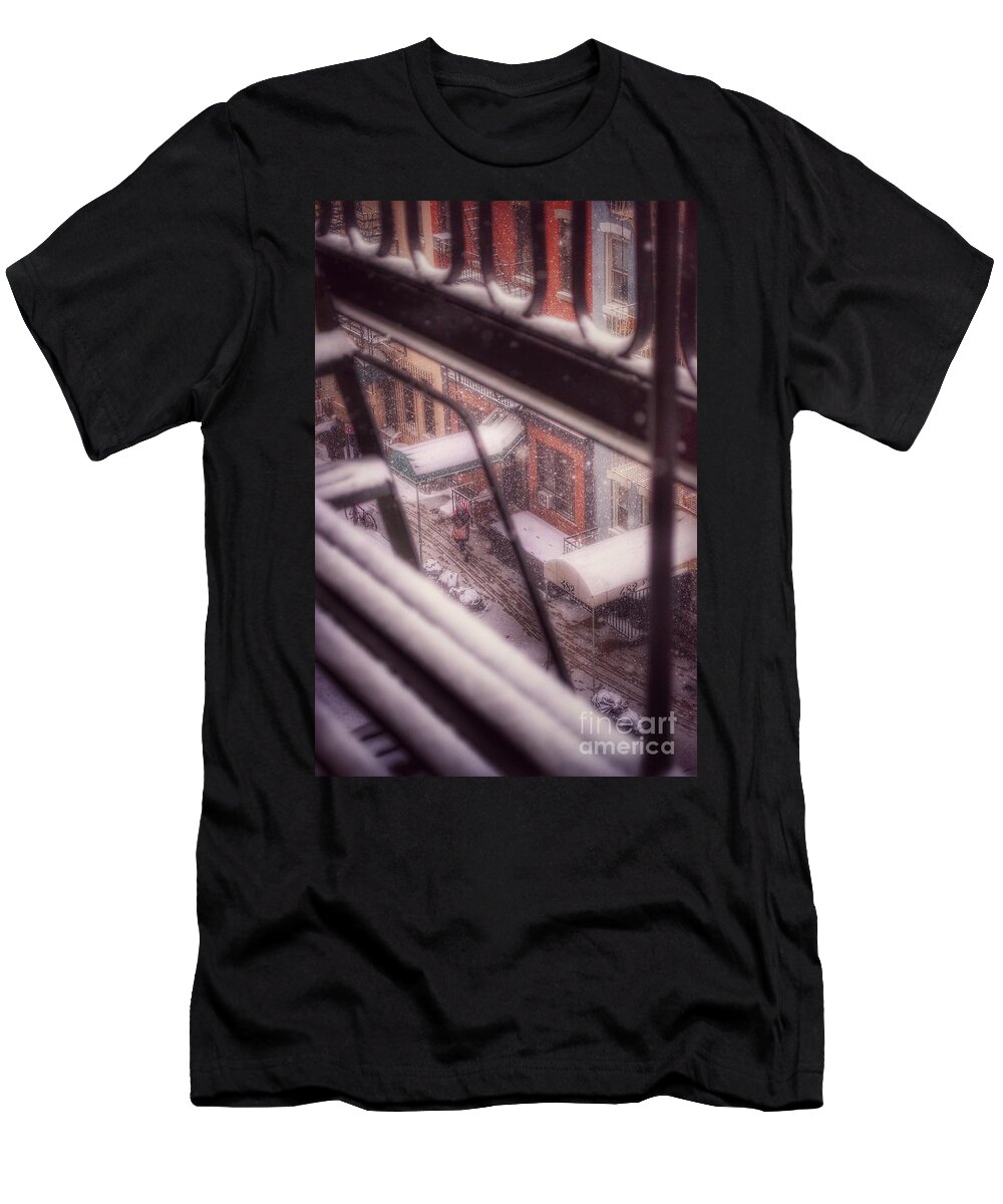 Winter In New York T-Shirt featuring the photograph From My Window - Braving the Snow by Miriam Danar