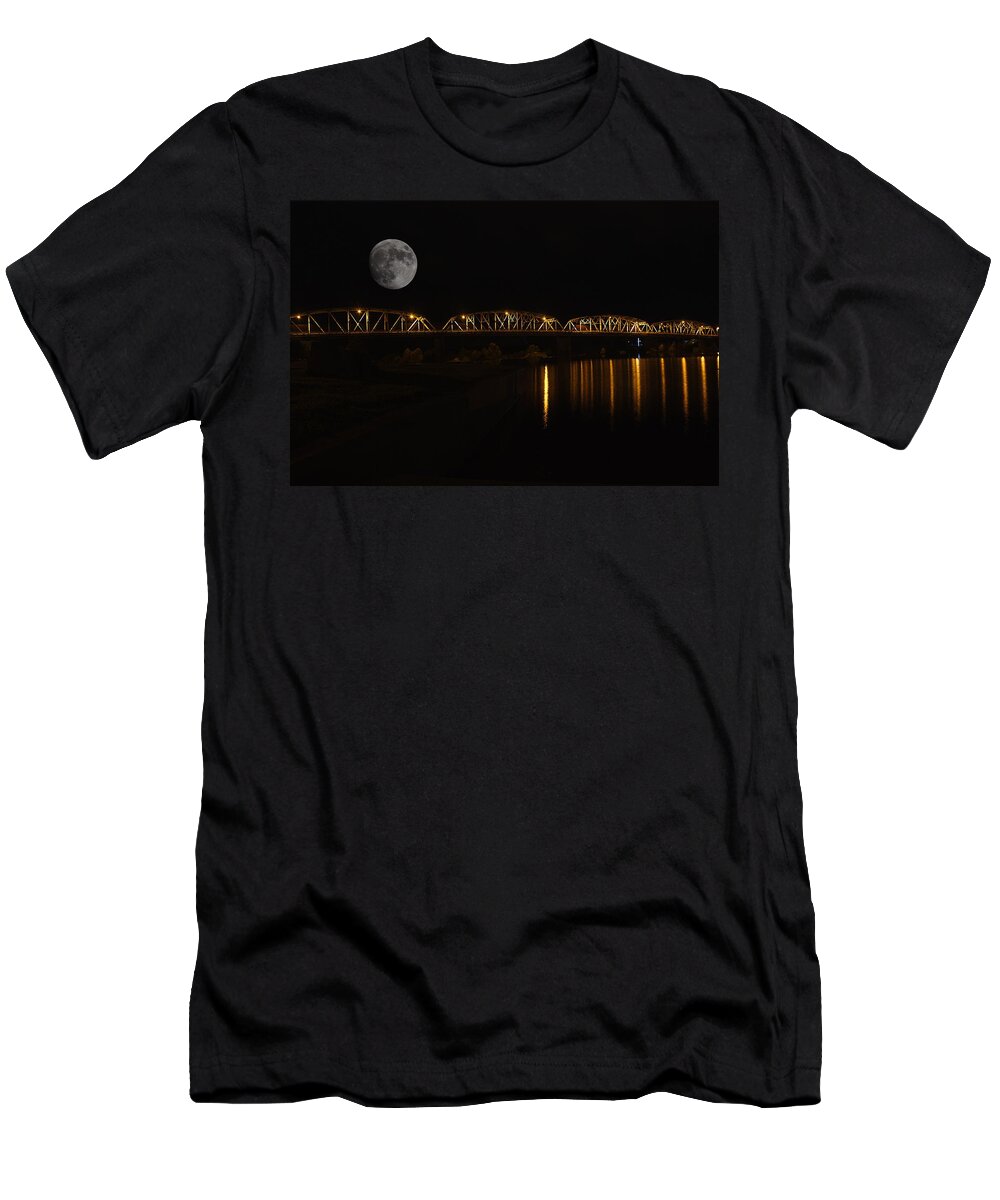 James Smullins T-Shirt featuring the photograph Full moon over Llano Bridge by James Smullins