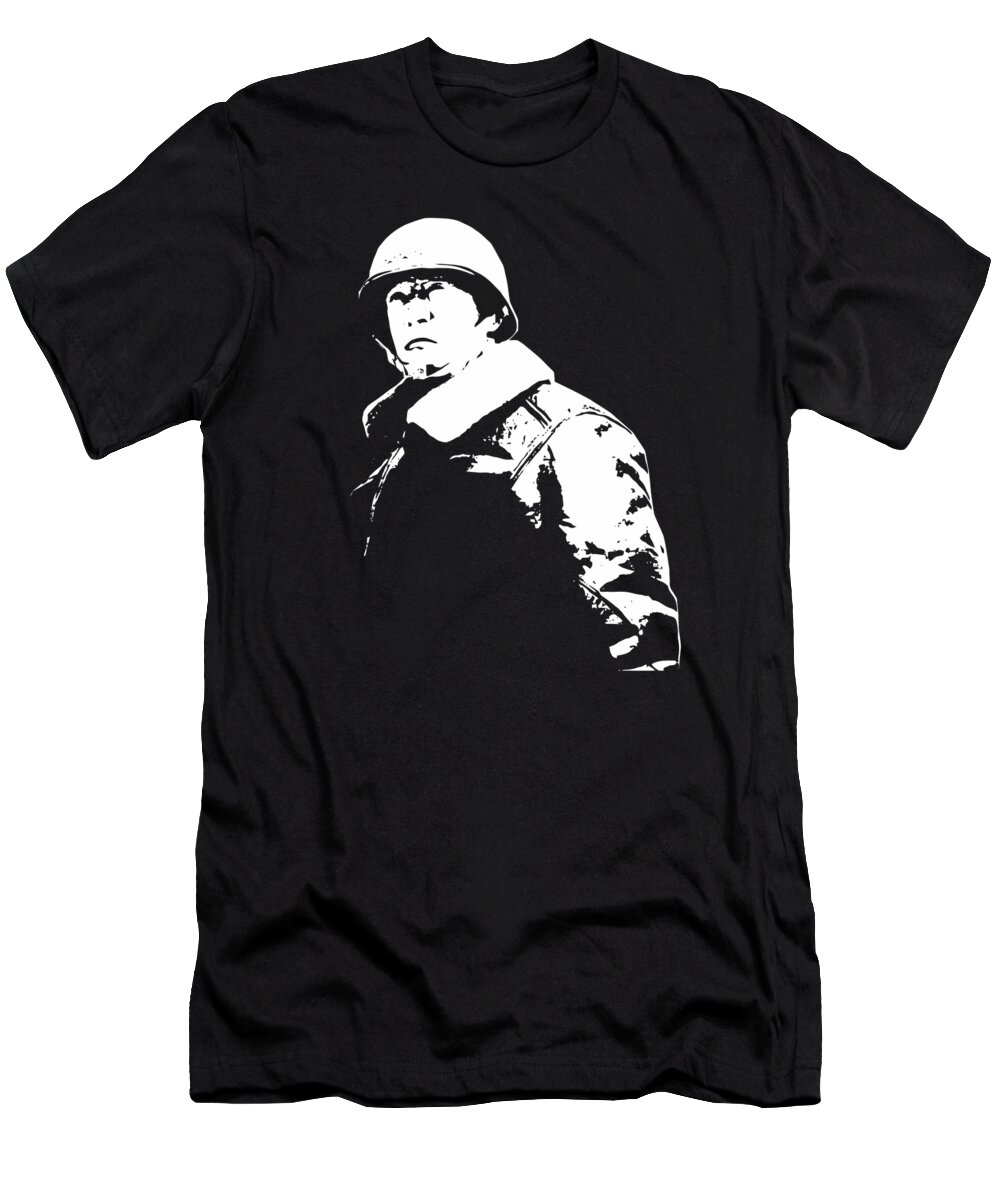 Military T-Shirt featuring the digital art General George Patton - Black and White by War Is Hell Store