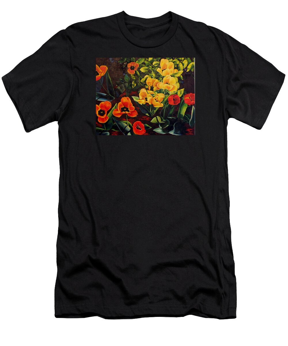 Oil Painting T-Shirt featuring the painting Gently Inhale the Tulips by Tamara Kulish