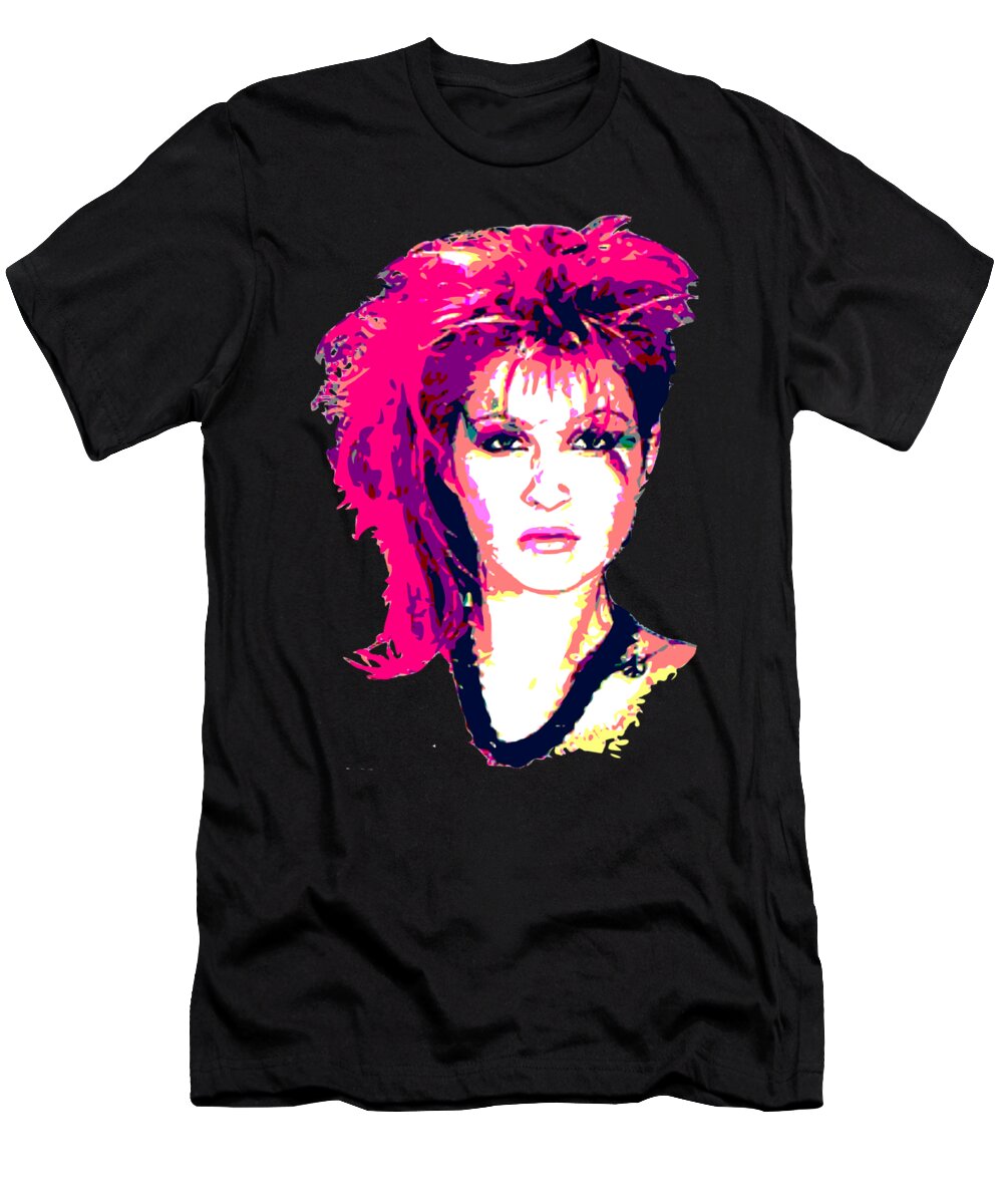 Cyndi Lauper T-Shirt featuring the digital art Girls Just Wanna Be Pink Pop Art by Filip Schpindel