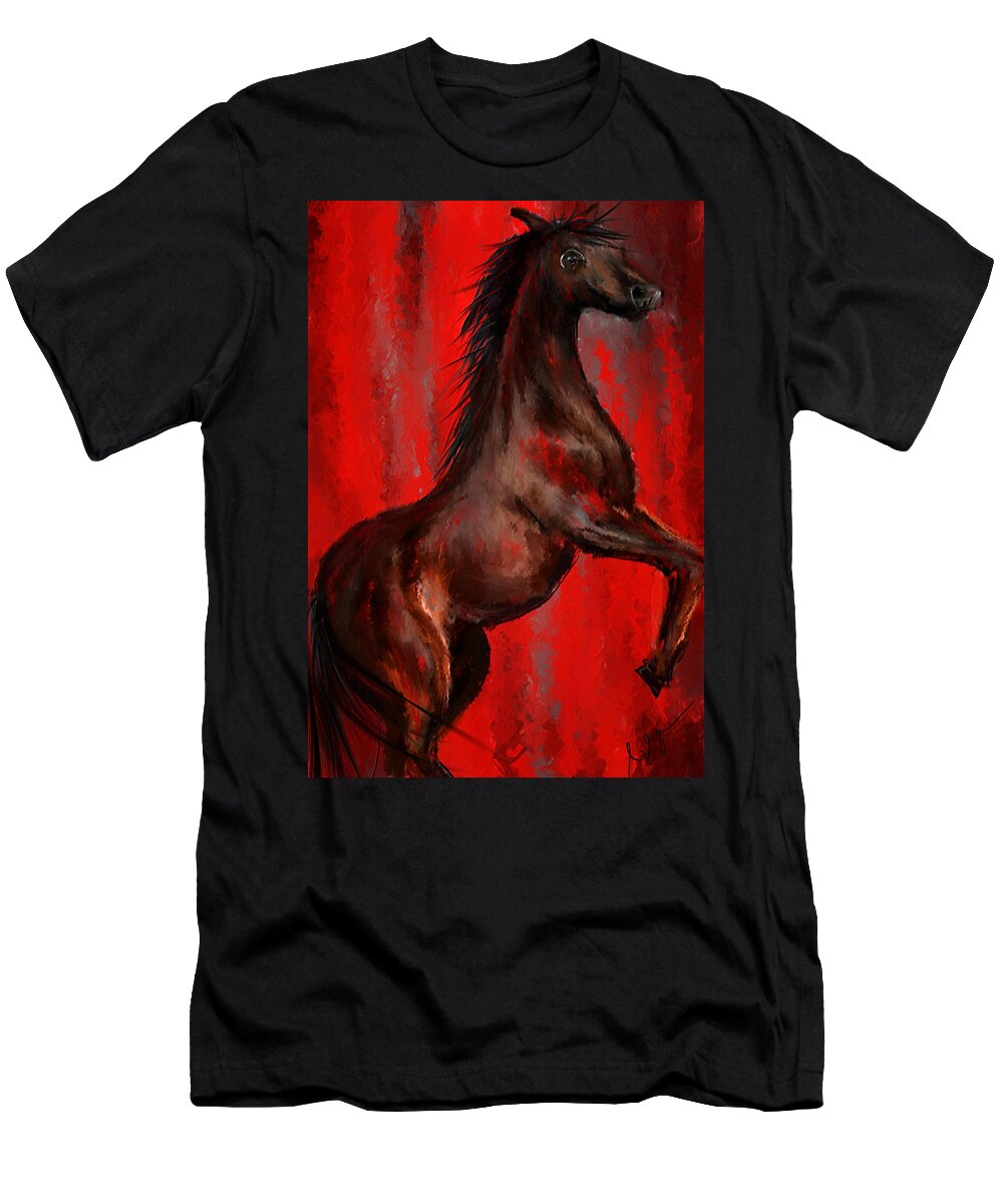 Abstract Arabian Horse Art T-Shirt featuring the painting Glorious Red - Arabian Horse Painting by Lourry Legarde