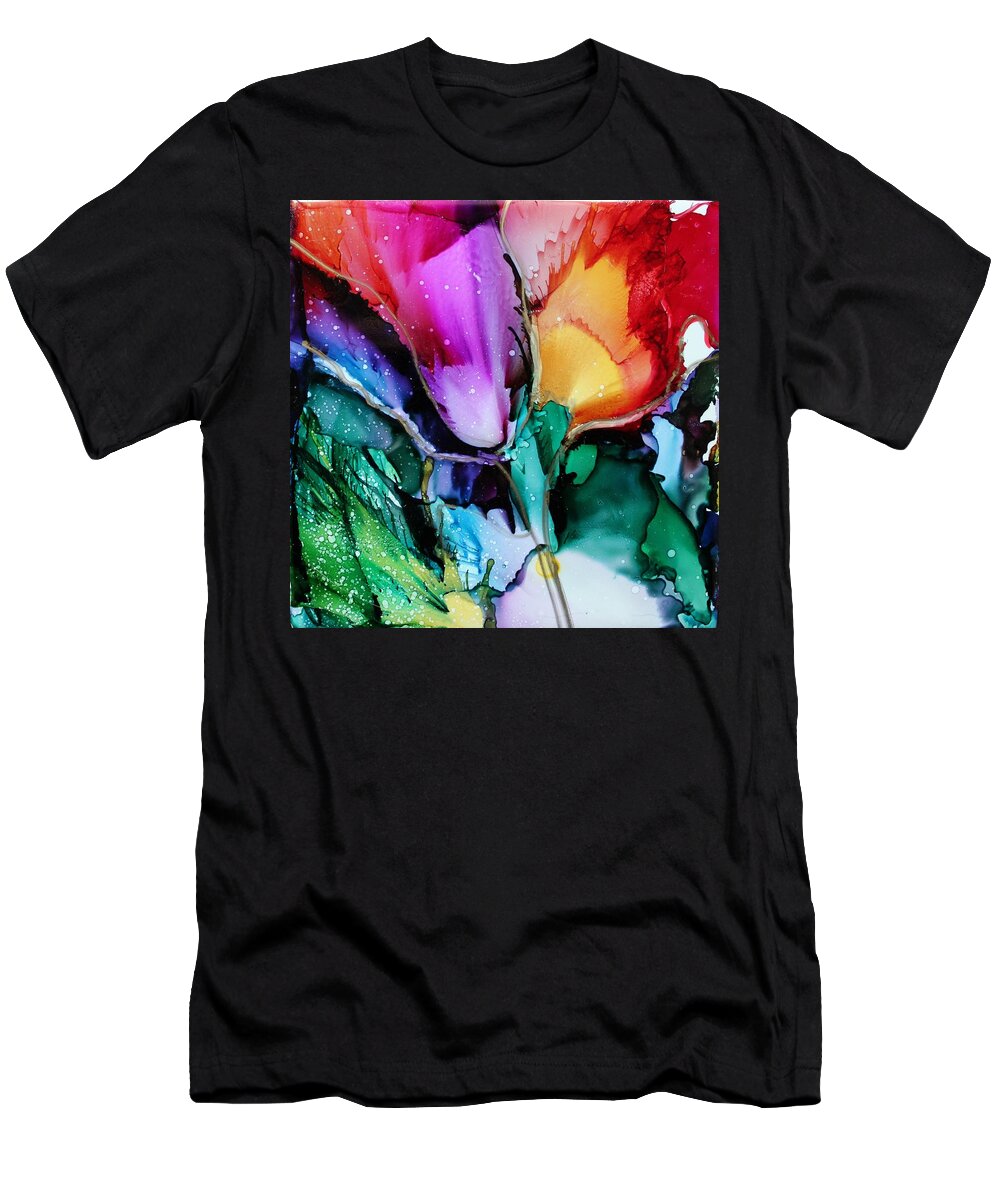 Tulips T-Shirt featuring the painting Glow by Ruth Kamenev