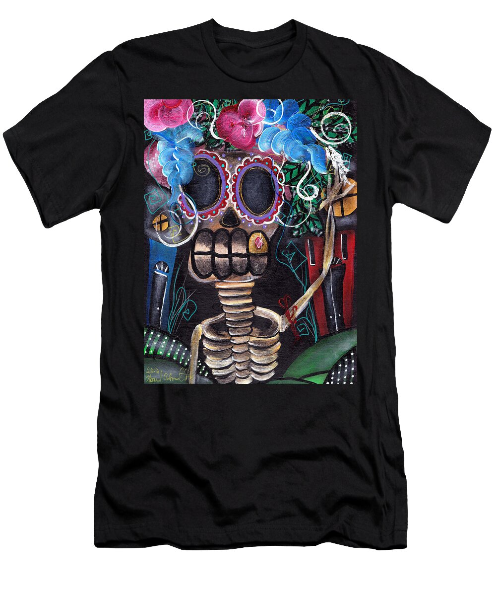 Day Of The Dead T-Shirt featuring the painting Going Out by Abril Andrade