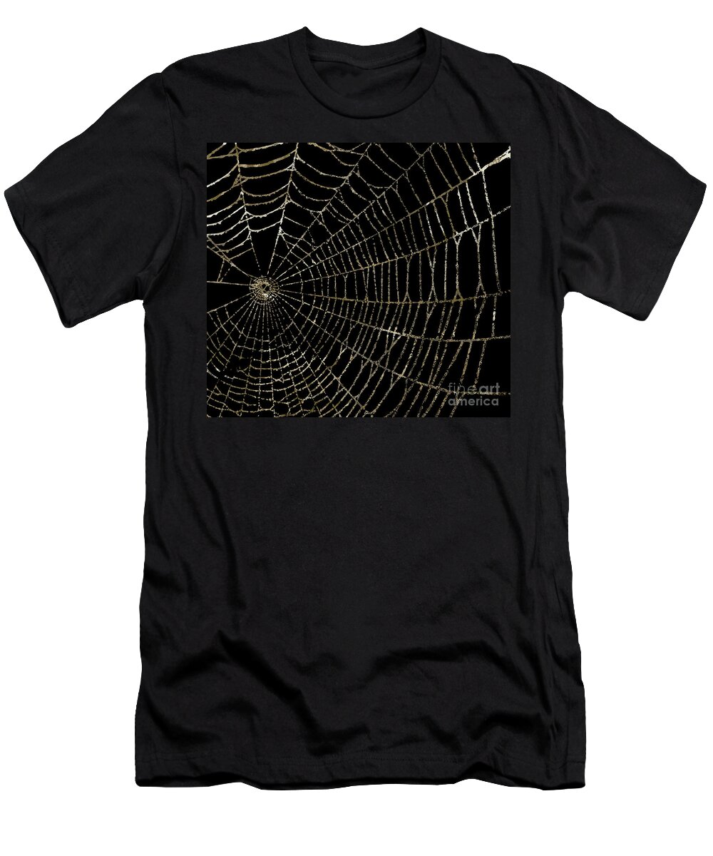 Spider T-Shirt featuring the painting Gold Spider Web Fashion Halloween by Mindy Sommers