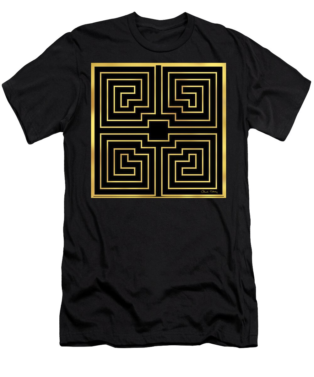 Gold Stripes On Black T-Shirt featuring the digital art Gold Stripes on Black by Chuck Staley