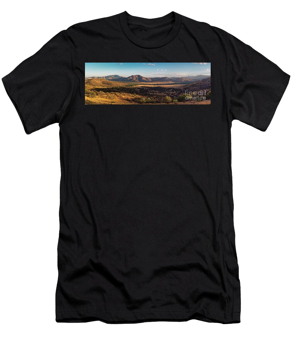 Davis Mountains T-Shirt featuring the photograph Golden Hour Panorama of Davis Mountains - Blue and Paradise Mountain and Mount Livermore West Texas by Silvio Ligutti