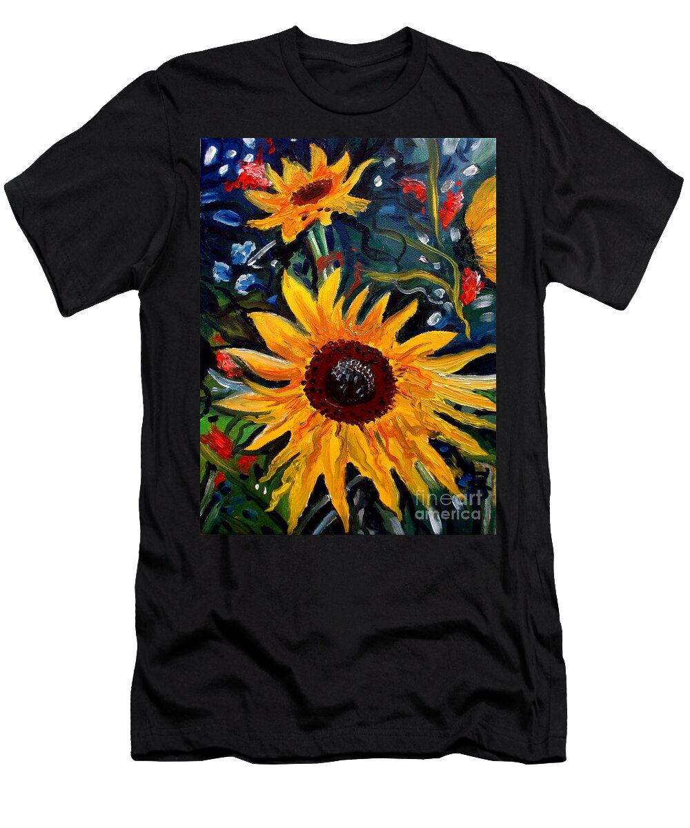 Impressionism T-Shirt featuring the painting Golden Sunflower Burst by Elizabeth Robinette Tyndall