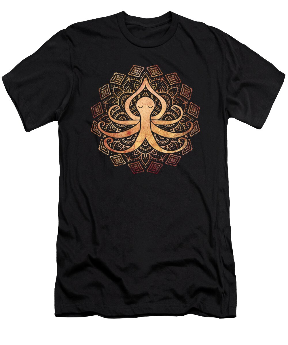 Octopus T-Shirt featuring the digital art Golden Zen Octopus Meditating by Laura Ostrowski
