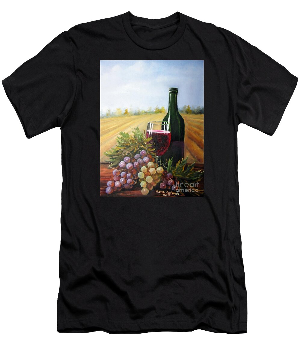 Still Life T-Shirt featuring the painting Grapes by Vesna Martinjak