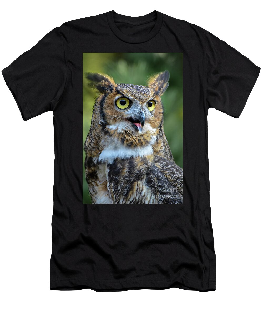 Great Horned Owl T-Shirt featuring the photograph Great Horned Owl Smiling by Amy Porter