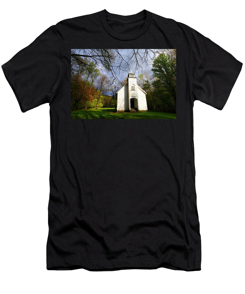 Smoky Mountains National Park T-Shirt featuring the photograph Great Smoky Mountains Spring Storms Over Palmer Chapel by Carol Montoya