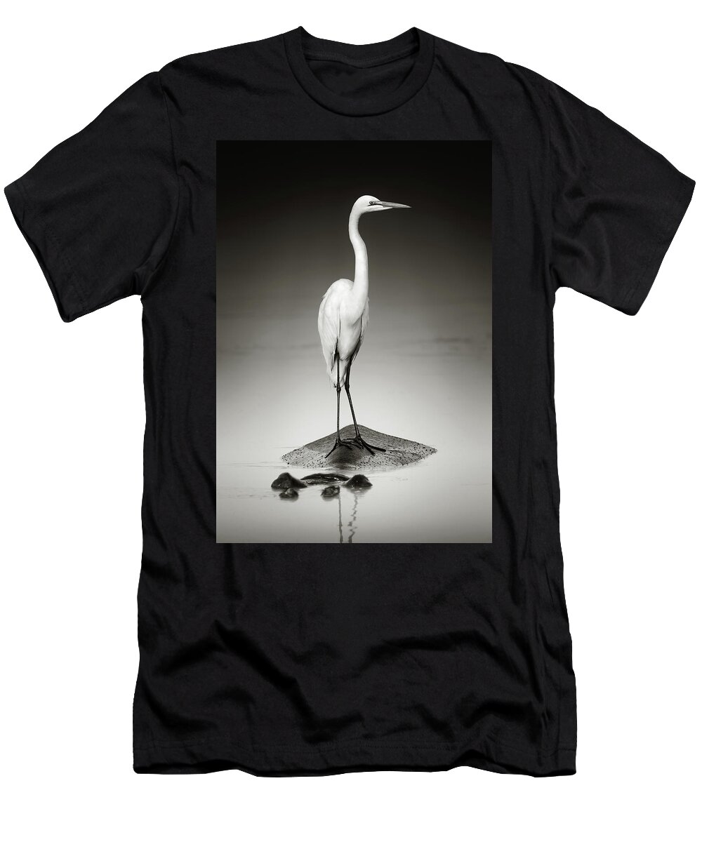 #faatoppicks T-Shirt featuring the photograph Great white egret on Hippo by Johan Swanepoel
